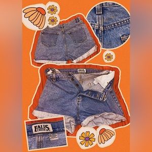 True 80s vintage button fly cuff denim shorts